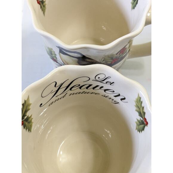 Set 2 Cracker Barrel Season of Peace Footed Mugs Bird Let Heaven & Nature Sing - Picture 4 of 5